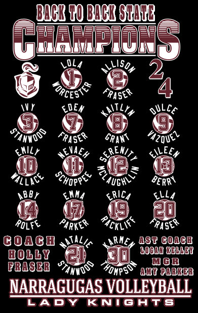 Lady Knights Volleyball Long Sleeve T-shirt 2024 Champions ππ