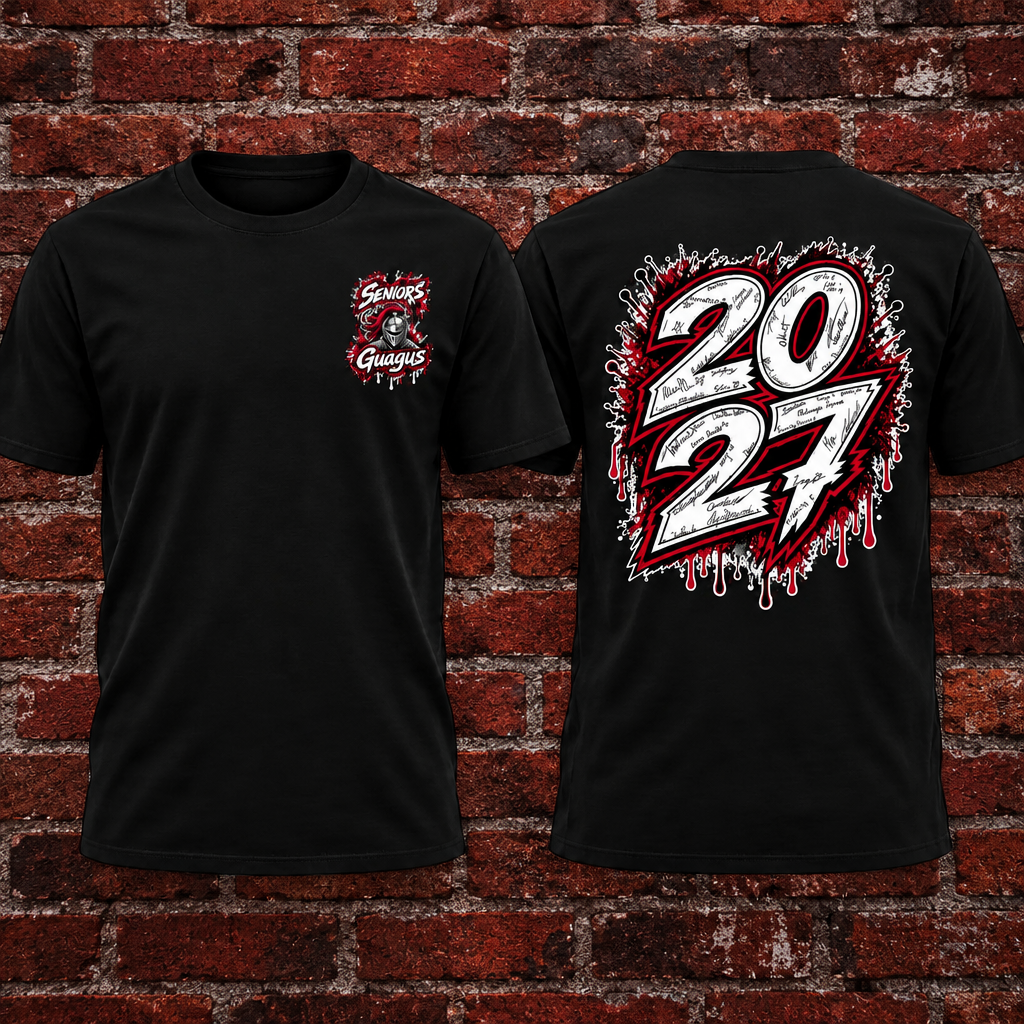Narraguagus Knights Senior 2027 black T-shirt with smaller left chest design and smaller 2027 signature back