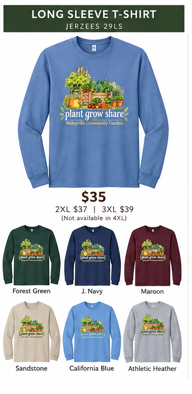 Baileyville Community Garden 29LS long sleeve color and pricing mockup