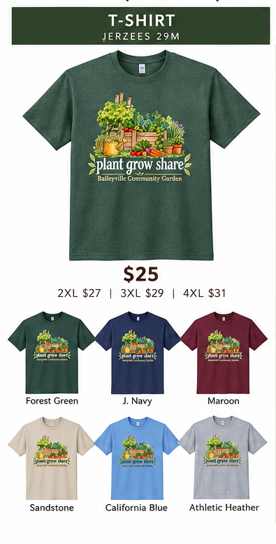 Baileyville Community Garden 29M T-shirt color and pricing mockup