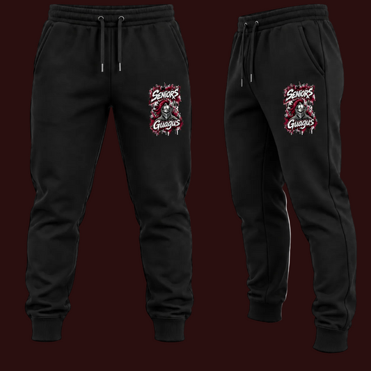 Narraguagus Knights Senior 2027 black joggers with smaller Knights Senior thigh graphic